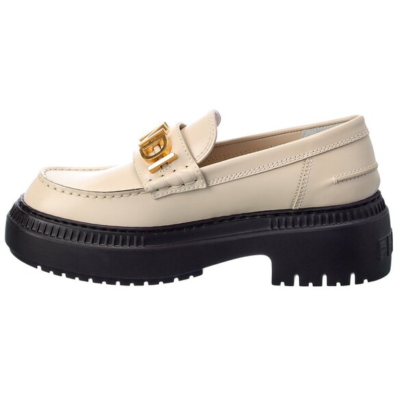Fendi Women’s Fendigraphy Signature Logo Leather Platform Loafers - Picture 2 of 10